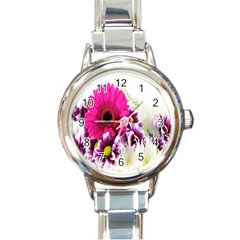 Pink Purple And White Flower Bouquet Round Italian Charm Watch