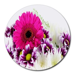 Pink Purple And White Flower Bouquet Round Mousepads