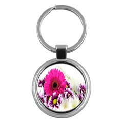 Pink Purple And White Flower Bouquet Key Chains (Round) 