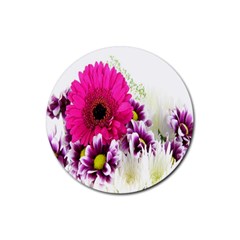 Pink Purple And White Flower Bouquet Rubber Round Coaster (4 pack) 