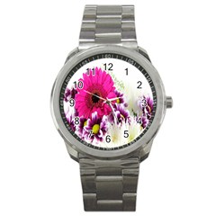 Pink Purple And White Flower Bouquet Sport Metal Watch by Simbadda