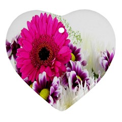 Pink Purple And White Flower Bouquet Heart Ornament (Two Sides)