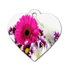 Pink Purple And White Flower Bouquet Dog Tag Heart (Two Sides)