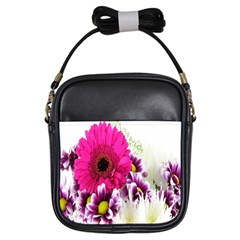 Pink Purple And White Flower Bouquet Girls Sling Bags