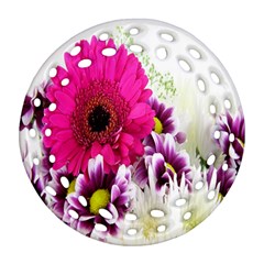 Pink Purple And White Flower Bouquet Round Filigree Ornament (Two Sides)