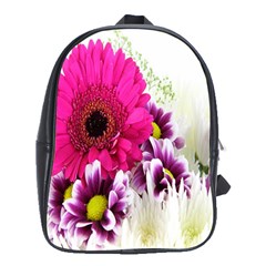 Pink Purple And White Flower Bouquet School Bags (XL) 