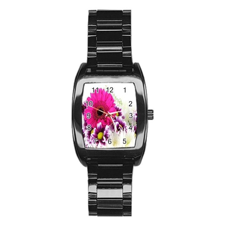 Pink Purple And White Flower Bouquet Stainless Steel Barrel Watch