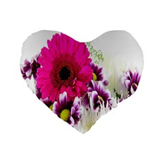 Pink Purple And White Flower Bouquet Standard 16  Premium Flano Heart Shape Cushions