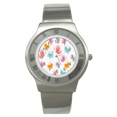 Butterfly Pattern Vector Art Wallpaper Stainless Steel Watch by Simbadda