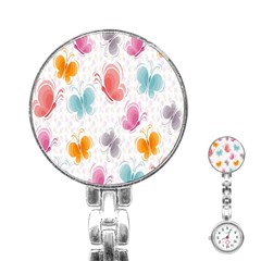 Butterfly Pattern Vector Art Wallpaper Stainless Steel Nurses Watch by Simbadda