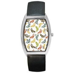 Colorful Leaves Seamless Wallpaper Pattern Background Barrel Style Metal Watch by Simbadda