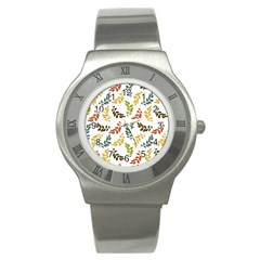 Colorful Leaves Seamless Wallpaper Pattern Background Stainless Steel Watch by Simbadda