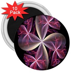 Pink And Cream Fractal Image Of Flower With Kisses 3  Magnets (10 Pack) 