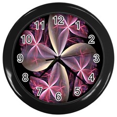 Pink And Cream Fractal Image Of Flower With Kisses Wall Clocks (black) by Simbadda