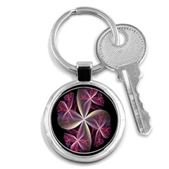 Pink And Cream Fractal Image Of Flower With Kisses Key Chains (round)  by Simbadda