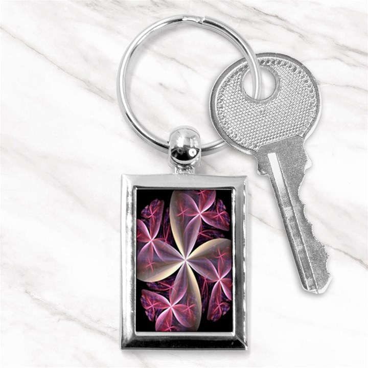 Pink And Cream Fractal Image Of Flower With Kisses Key Chains (Rectangle) 