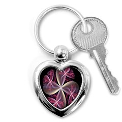 Pink And Cream Fractal Image Of Flower With Kisses Key Chains (heart)  by Simbadda