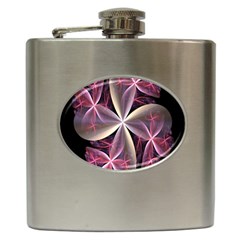 Pink And Cream Fractal Image Of Flower With Kisses Hip Flask (6 Oz) by Simbadda