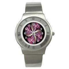 Pink And Cream Fractal Image Of Flower With Kisses Stainless Steel Watch by Simbadda