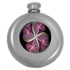 Pink And Cream Fractal Image Of Flower With Kisses Round Hip Flask (5 Oz) by Simbadda