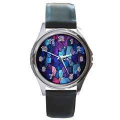 Cubes Vector Art Background Round Metal Watch by Simbadda