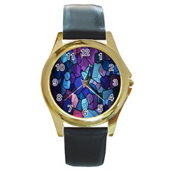 Cubes Vector Art Background Round Gold Metal Watch by Simbadda