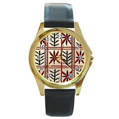 Abstract A Colorful Modern Illustration Pattern Round Gold Metal Watch