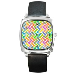 Abstract Pattern Colorful Wallpaper Background Square Metal Watch by Simbadda