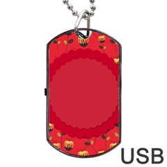 Floral Roses Pattern Background Seamless Dog Tag Usb Flash (two Sides)