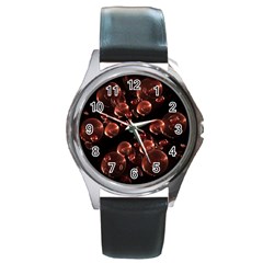 Fractal Chocolate Balls On Black Background Round Metal Watch