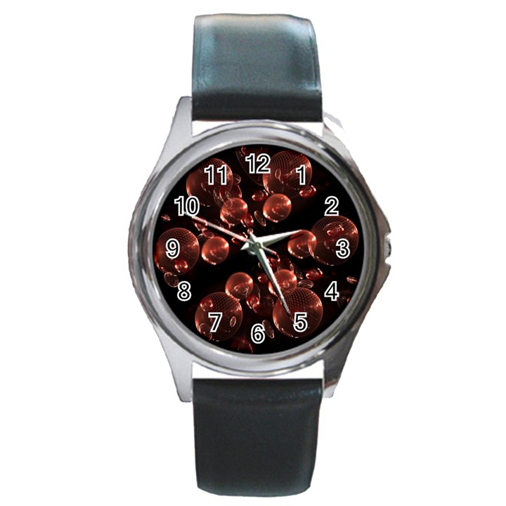 Fractal Chocolate Balls On Black Background Round Metal Watch