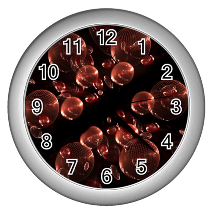 Fractal Chocolate Balls On Black Background Wall Clocks (Silver) 