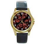 Fractal Chocolate Balls On Black Background Round Gold Metal Watch Front