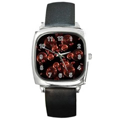 Fractal Chocolate Balls On Black Background Square Metal Watch by Simbadda