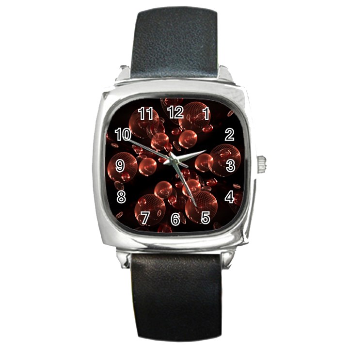 Fractal Chocolate Balls On Black Background Square Metal Watch