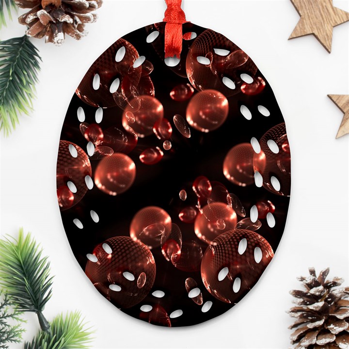 Fractal Chocolate Balls On Black Background Ornament (Oval Filigree)