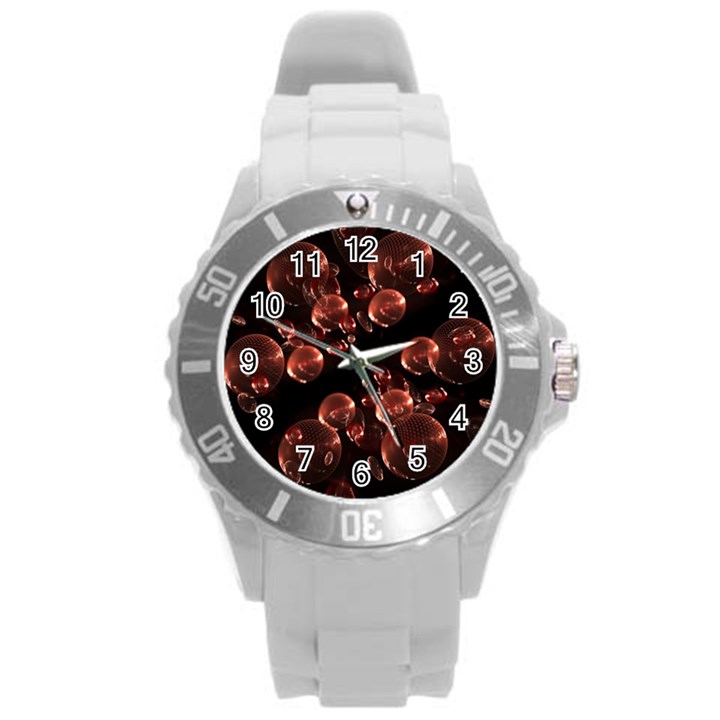 Fractal Chocolate Balls On Black Background Round Plastic Sport Watch (L)