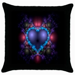 Blue Heart Fractal Image With Help From A Script Throw Pillow Case (black) by Simbadda