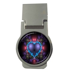 Blue Heart Fractal Image With Help From A Script Money Clips (round)  by Simbadda