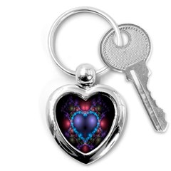 Blue Heart Fractal Image With Help From A Script Key Chains (heart)  by Simbadda