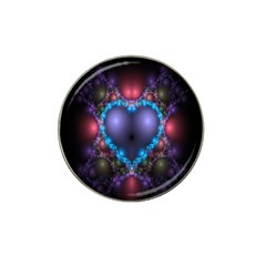 Blue Heart Fractal Image With Help From A Script Hat Clip Ball Marker (4 Pack) by Simbadda