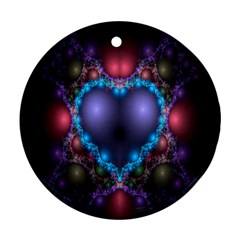 Blue Heart Fractal Image With Help From A Script Round Ornament (two Sides) by Simbadda