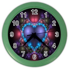 Blue Heart Fractal Image With Help From A Script Color Wall Clocks by Simbadda