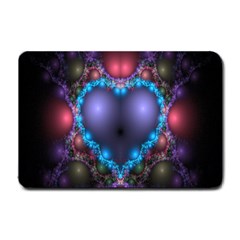 Blue Heart Fractal Image With Help From A Script Small Doormat  by Simbadda