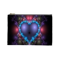 Blue Heart Fractal Image With Help From A Script Cosmetic Bag (large)  by Simbadda