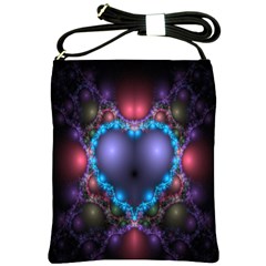 Blue Heart Fractal Image With Help From A Script Shoulder Sling Bags by Simbadda