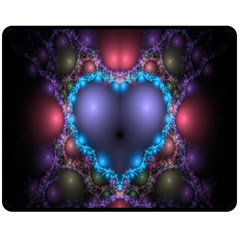 Blue Heart Fractal Image With Help From A Script Fleece Blanket (medium)  by Simbadda