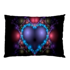 Blue Heart Fractal Image With Help From A Script Pillow Case (two Sides) by Simbadda