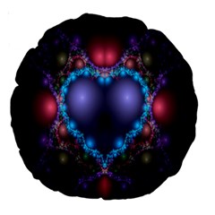 Blue Heart Fractal Image With Help From A Script Large 18  Premium Round Cushions by Simbadda