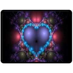 Blue Heart Fractal Image With Help From A Script Double Sided Fleece Blanket (large)  by Simbadda